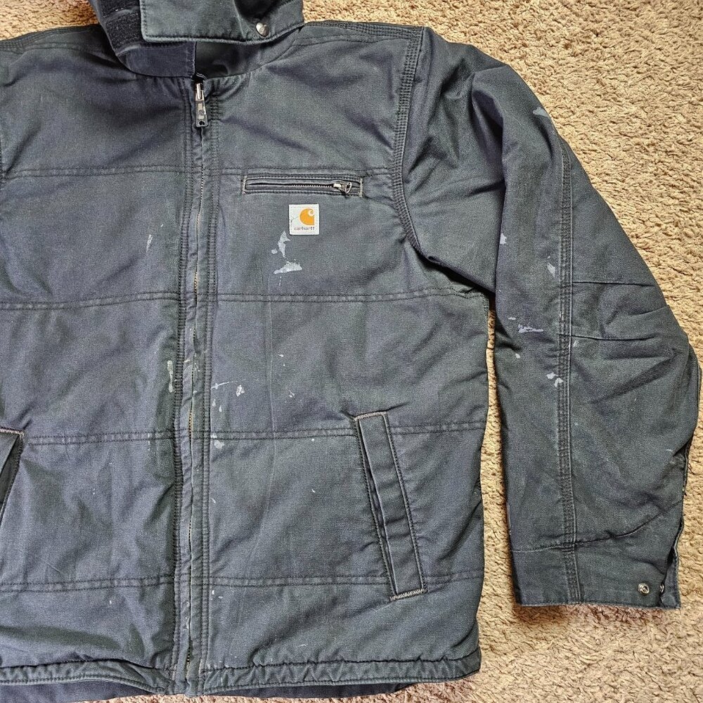 Carhartt Quick Duck Livingston Jacket Mens L Tall Black Thinsulate Hood Workwear - Picture 3 of 12